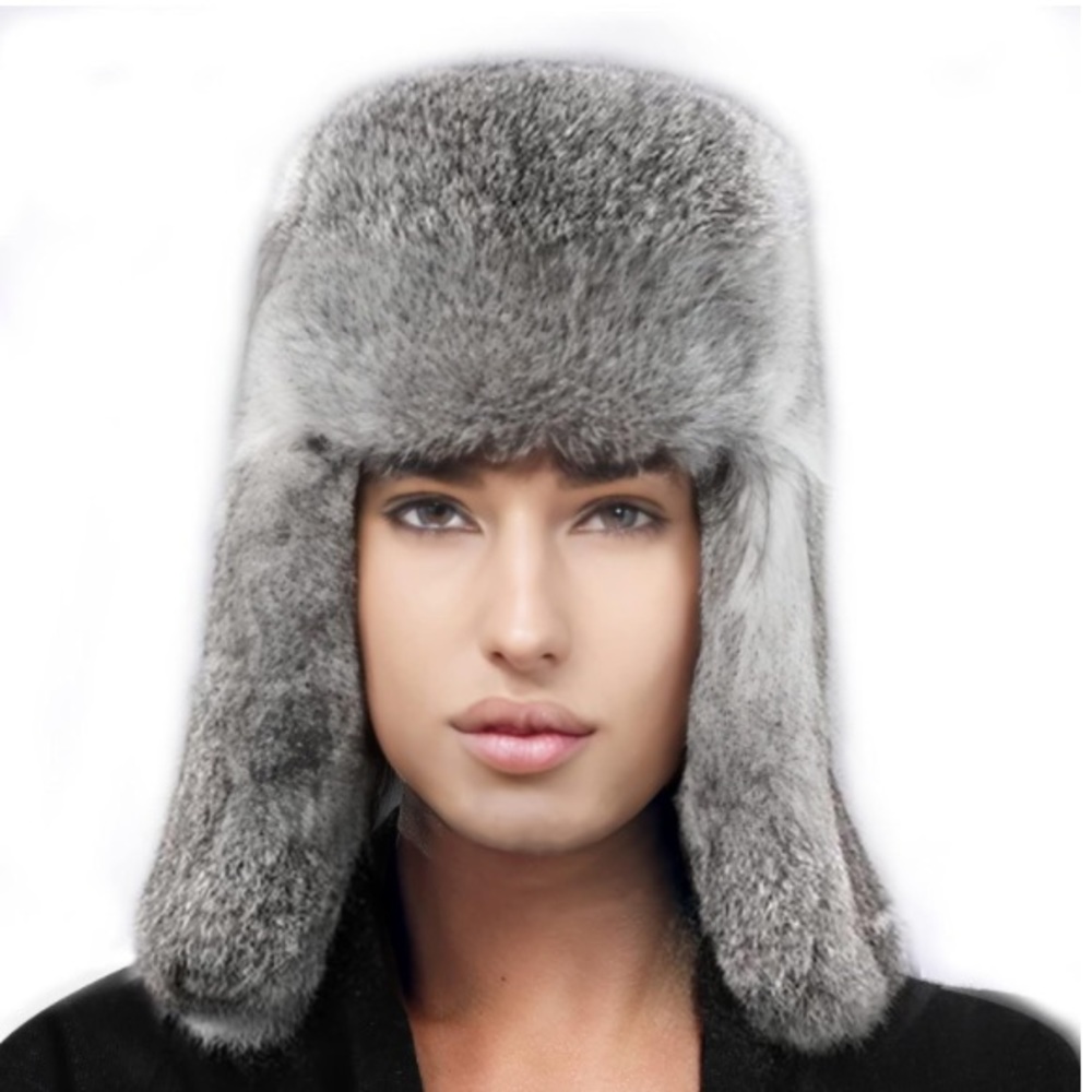 Russian Men Women Fur Hat with 100% Rabbit Fur Aviator Earflap Hat Windproof